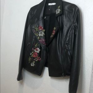 Floral black leather jacket